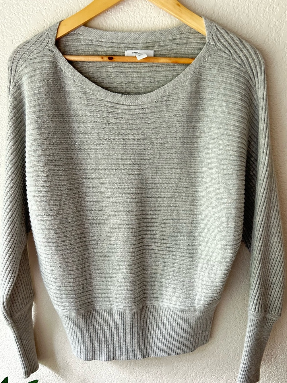 Daily Ritual Heather Gray Ribbed Scoop-Neck Sweater